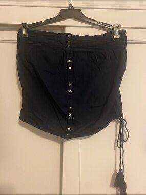 aerie Navy Blue Strapless Button-Front Tube Top - size medium